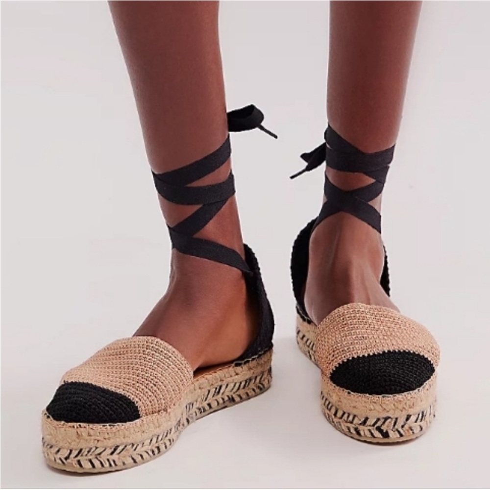 NEW! FREE PEOPLE ISLAND TIME WRAP HANDMADE ESPRADRILLES BLACK/TAN EU 40 US 9 9.5